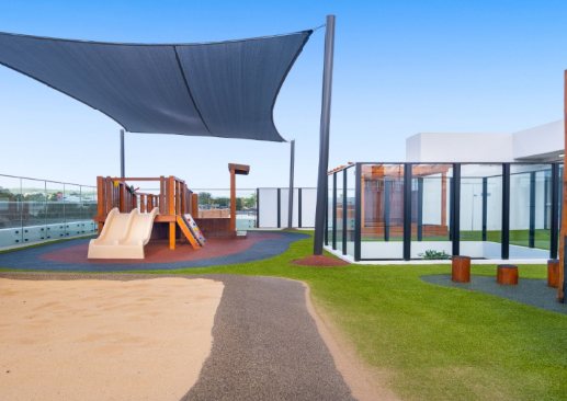 Rooftop play area with sandpit