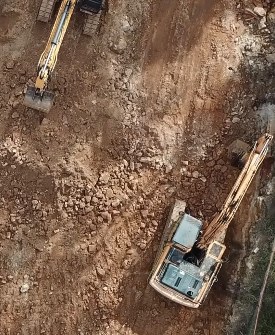 Aerial view of excavators
