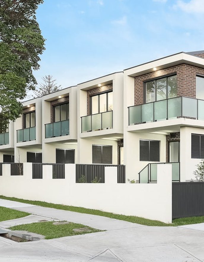 Row of contemporary two-storey townhouses